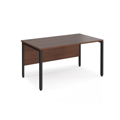 Office Desk 1400mm Rectangular Desk With Bench Leg Walnut Tops With Black Frames 800mm Depth Maestro 25