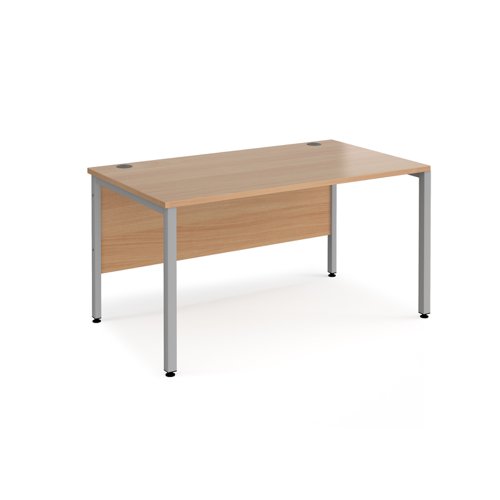 Office Desk 1400mm Rectangular Desk With Bench Leg Beech Tops With Silver Frames 800mm Depth Maestro 25