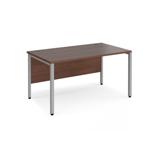 Office Desk 1400mm Rectangular Desk With Bench Leg Walnut Tops With Silver Frames 800mm Depth Maestro 25