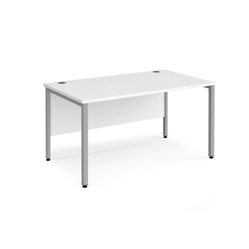 Maestro 25 straight desk 1400mm x 800mm - silver bench leg frame, white top