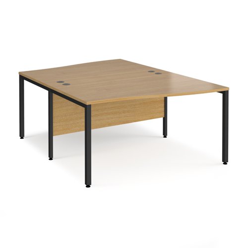 Maestro 25 back to back wave desks 1400mm deep - black bench leg frame, oak top