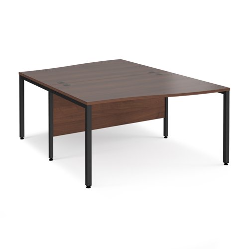 Maestro 25 back to back wave desks 1400mm deep - black bench leg frame, walnut top