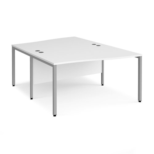 Maestro 25 back to back wave desks 1400mm deep - silver bench leg frame, white top