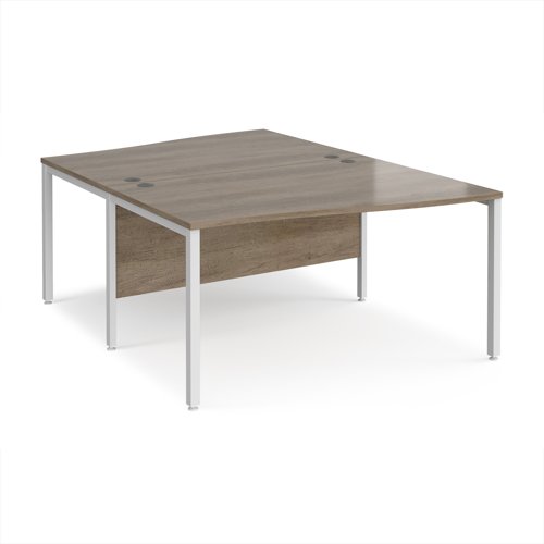 Maestro 25 back to back wave desks 1400mm deep - white bench leg frame, Nebraska Oak top