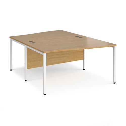 Maestro 25 back to back wave desks 1400mm deep - white bench leg frame, oak top