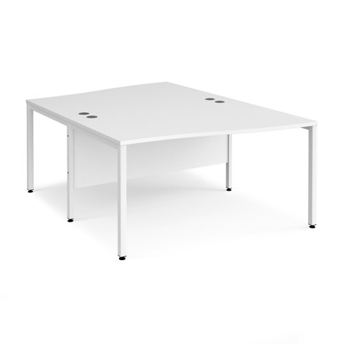 Maestro 25 back to back wave desks 1400mm deep - white bench leg frame, white top