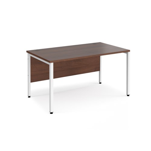 Maestro 25 straight desk 1400mm x 800mm - white bench leg frame, walnut top