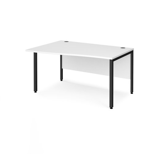 Maestro 25 left hand wave desk 1400mm wide - black bench leg frame and white top