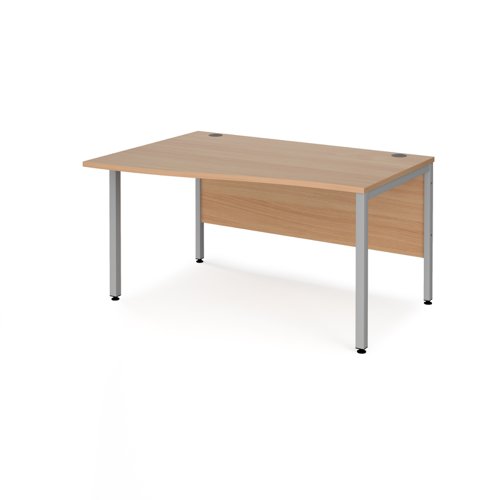 Maestro 25 left hand wave desk 1400mm wide - silver bench leg frame and beech top