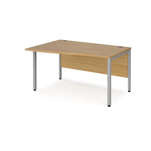 Maestro 25 left hand wave desk 1400mm wide - silver bench leg frame and oak top