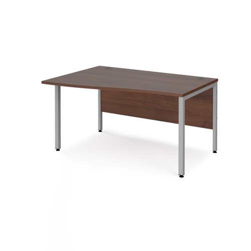 Maestro 25 left hand wave desk 1400mm wide - silver bench leg frame and walnut top