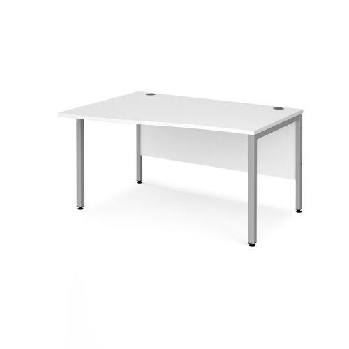 Maestro 25 left hand wave desk 1400mm wide - silver bench leg frame, white top