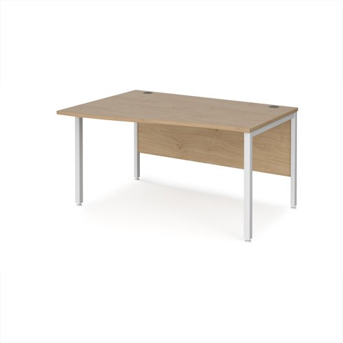 Maestro 25 left hand wave desk 1400mm wide - white bench leg frame, Kendal Oak top