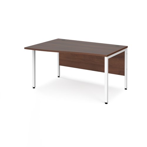 Maestro 25 left hand wave desk 1400mm wide - white bench leg frame and walnut top