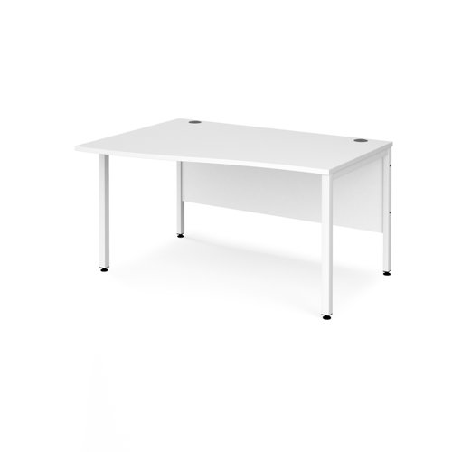 Maestro 25 left hand wave desk 1400mm wide - white bench leg frame, white top