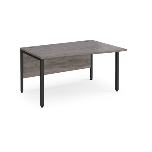 Maestro 25 Right Hand Wave Desk 1400mm Wide Black Bench Leg Frame Grey Oak Top