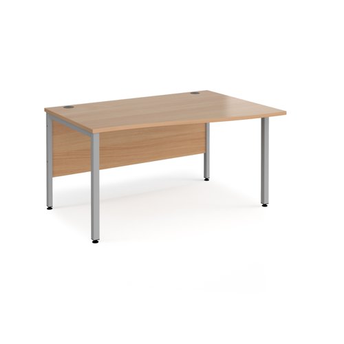 Maestro 25 right hand wave desk 1400mm wide - silver bench leg frame, beech top