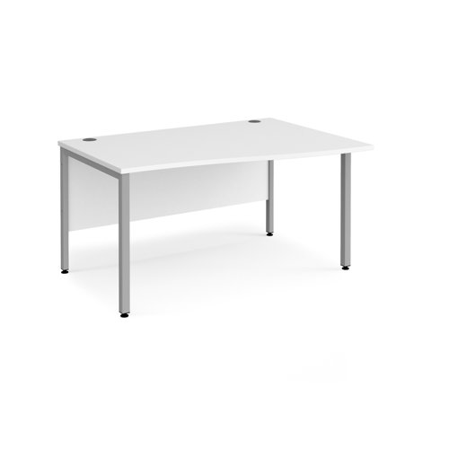 Maestro 25 right hand wave desk 1400mm wide - silver bench leg frame, white top | MB14WRSWH | Dams International