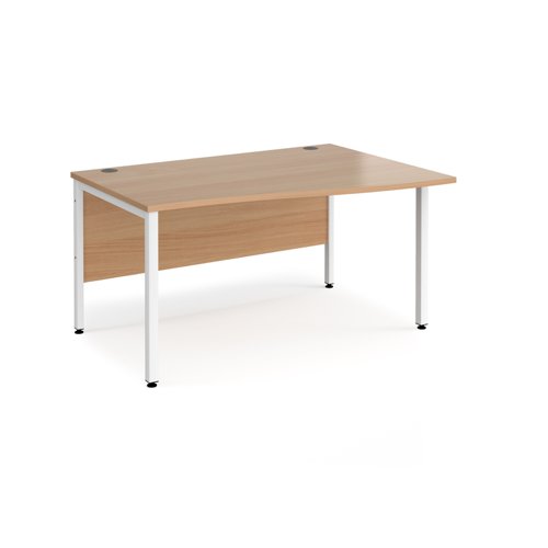 Maestro 25 right hand wave desk 1400mm wide - white bench leg frame, beech top