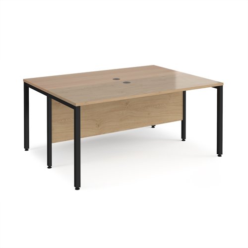 Maestro 25 back to back straight desks 1600mm x 1200mm - black bench leg frame, Kendal Oak top