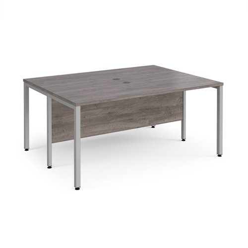 Maestro 25 back to back straight desks 1600mm x 1200mm - silver bench leg frame, grey oak top