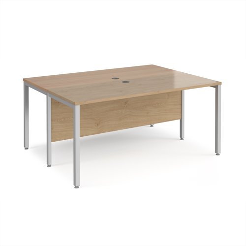 Maestro 25 back to back straight desks 1600mm x 1200mm - silver bench leg frame, Kendal Oak top