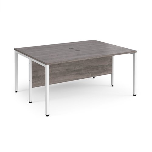 Maestro 25 back to back straight desks 1600mm x 1200mm - white bench leg frame, grey oak top