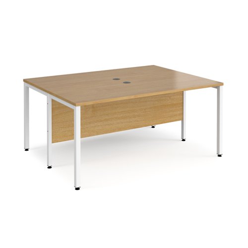 Maestro 25 back to back straight desks 1600mm x 1200mm - white bench leg frame, oak top | MB1612BWHO | Dams International