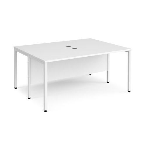 Maestro 25 back to back straight desks 1600mm x 1200mm - white bench leg frame, white top