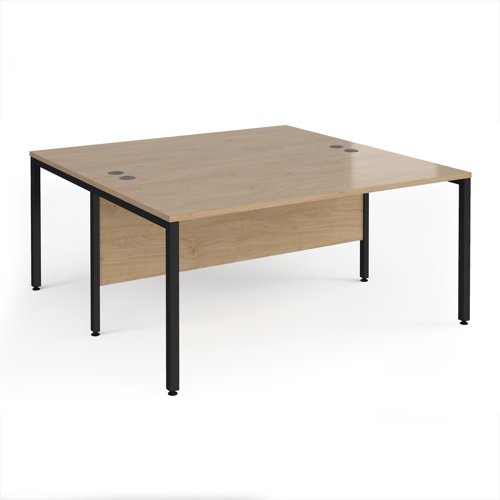Maestro 25 back to back straight desks 1600mm x 1600mm - black bench leg frame, Kendal Oak top