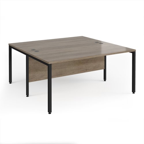 Maestro 25 back to back straight desks 1600mm x 1600mm - black bench leg frame, Nebraska Oak top
