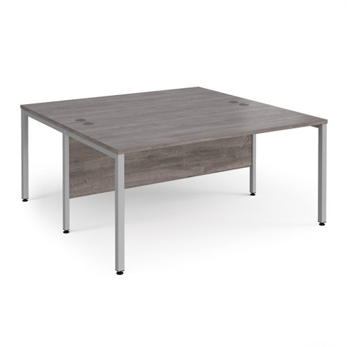 Maestro 25 Back To Back Straight Desks 1600mm X 1600mm Silver Bench Leg Frame Grey Oak Top