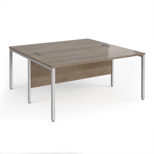 Maestro 25 back to back straight desks 1600mm x 1600mm - silver bench leg frame, Nebraska Oak top