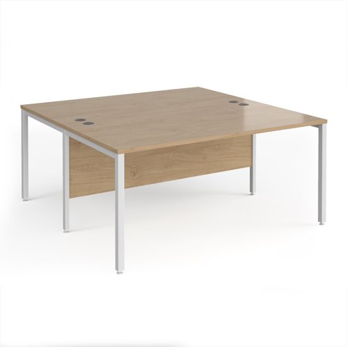 Maestro 25 back to back straight desks 1600mm x 1600mm - white bench leg frame, Kendal Oak top