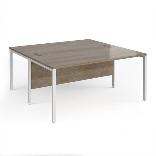 Maestro 25 back to back straight desks 1600mm x 1600mm - white bench leg frame, Nebraska Oak top