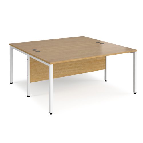 Maestro 25 back to back straight desks 1600mm x 1600mm - white bench leg frame, oak top