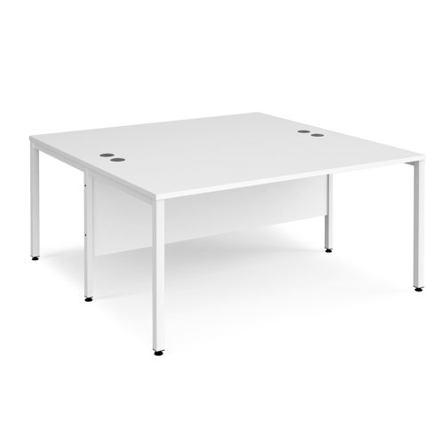 Maestro 25 back to back straight desks 1600mm x 1600mm - white bench leg frame, white top