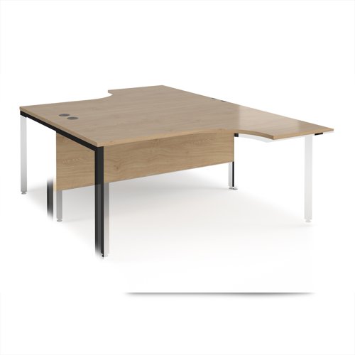 Maestro 25 back to back ergonomic desks 1600mm deep - black bench leg frame, Kendal Oak top