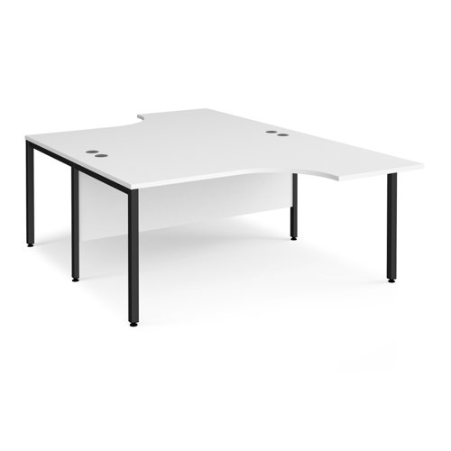 Maestro 25 back to back ergonomic desks 1600mm deep - black bench leg frame, white top | MB16EBKWH | Dams International