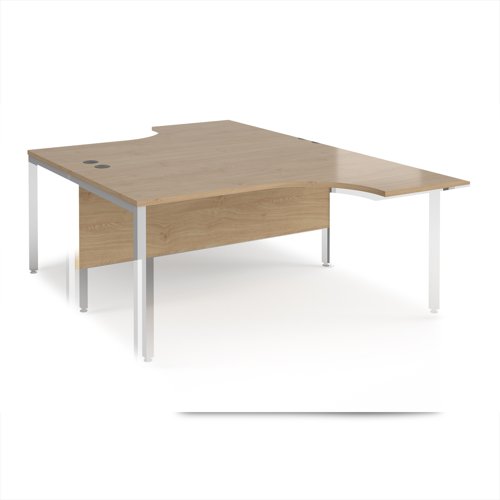 Maestro 25 back to back ergonomic desks 1600mm deep - silver bench leg frame, Kendal Oak top