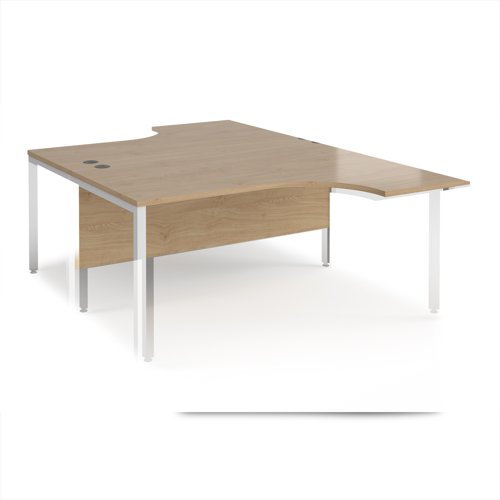 Maestro 25 back to back ergonomic desks 1600mm deep - white bench leg frame, Kendal Oak top