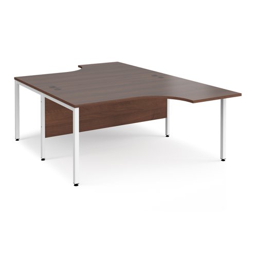 Maestro 25 back to back ergonomic desks 1600mm deep - white bench leg frame, walnut top