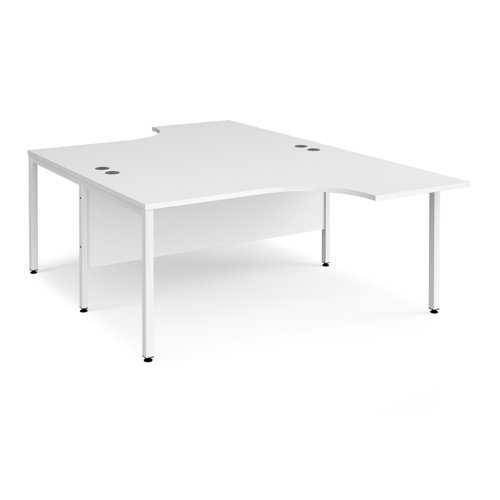 Maestro 25 back to back ergonomic desks 1600mm deep - white bench leg frame, white top