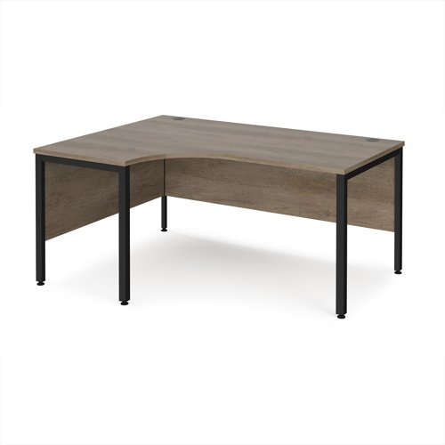 Maestro 25 left hand ergonomic desk 1600mm wide - black bench leg frame, Nebraska Oak top