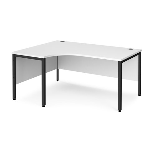 Maestro 25 left hand ergonomic desk 1600mm wide - black bench leg frame, white top