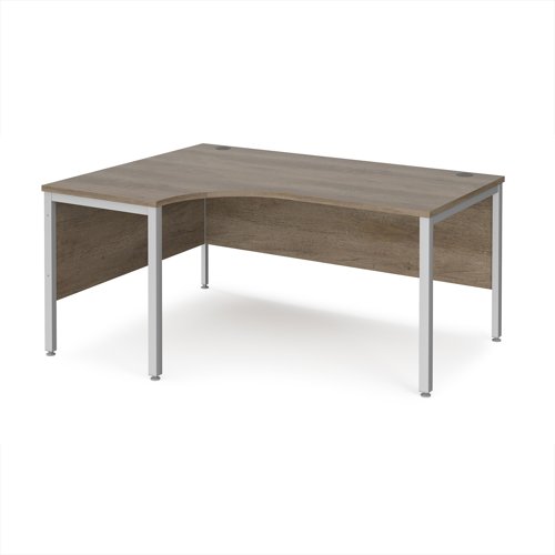 Maestro 25 left hand ergonomic desk 1600mm wide - silver bench leg frame, Nebraska Oak top
