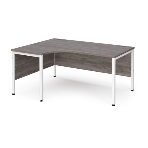 Maestro 25 Left Hand Ergonomic Desk 1600mm Wide White Bench Leg Frame Grey Oak Top