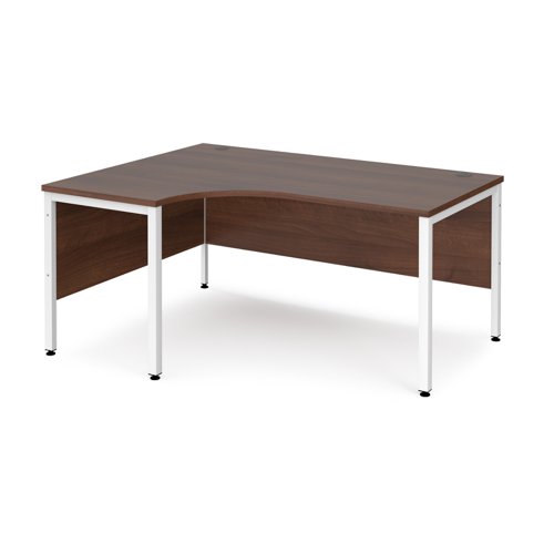 Office Desk Left Hand Corner Desk 1600mm Walnut Top With White Frame 1200mm Depth Maestro 25 Mb16elwhw