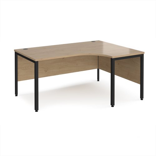 Maestro 25 right hand ergonomic desk 1600mm wide - black bench leg frame, Kendal Oak top