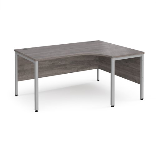 Maestro 25 Right Hand Ergonomic Desk 1600mm Wide Silver Bench Leg Frame Grey Oak Top